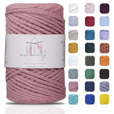 Imagem de Makromecity, Corda de macramê de fio único (3 mm x 100 m) 3 mm cordão de algodão rosa empoeirado para arte de macramê e artesanato para pendurar na parede, chaveiros (29 cores disponíveis) (rosa polida)