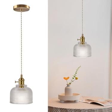Imagem de dareyu Luminária suspensa de vidro, luminárias de latão, luminárias pendentes, vintage, douradas, para casa de fazenda, sala de jantar, quarto, corredor, cozinha, ilha