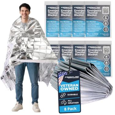 Imagem de FRONTLINE Cobertores térmicos de emergência grandes 137.2 cm x 213.4 cm Cobertores Mylar equipamentos de sobrevivência equipamento de acampamento cobertor espaço de emergência primeiros socorros para