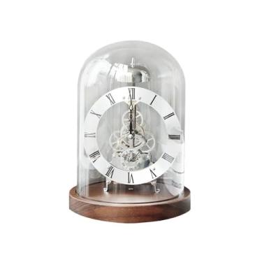 Imagem de hezhuhe2258 Relógio de mesa mecânico relógio de mesa de metal madeira escritório relógio de mesa de luxo relógios interiores estéticos acessórios de decoração de quarto relógio de mesa (prata)