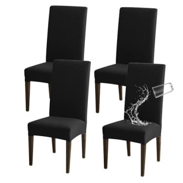 Imagem de PWQEIONC Conjunto de 4 capas de cadeira de jantar premium à prova d'água, modernas capas de cadeira para sala de jantar, banquete, cozinha, festa de casamento, lavável e protetor (preto)