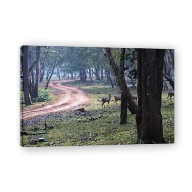 Imagem de Fotografia de paisagem de floresta real de estrada sinuosa, impressão em tela de alta resolução, decoração de parede natural para escritório em casa emoldurada 11,20 x 45 cm