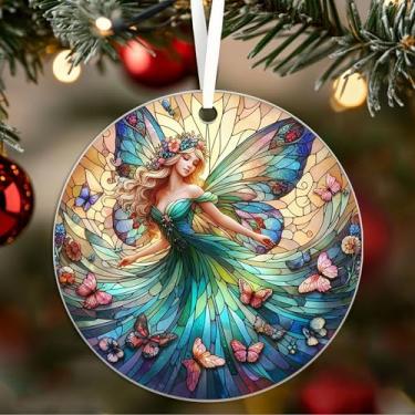 Imagem de Enfeite de acrílico vintage de fada - decoração de pendurar em vitral - enfeites e decorações de árvore de Natal - presentes para mulheres/mãe/filha/ela - anjo Suncatcher 07