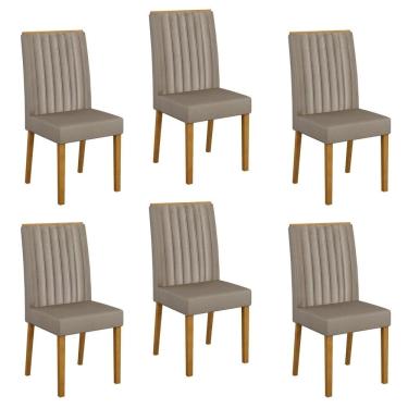 Imagem de Conjunto 6 Cadeiras para Sala de Jantar Pés em Madeira Maciça Mari Bege