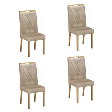 Imagem de Conjunto 4 Cadeiras para Sala de Jantar Pés em Madeira Maciça Lara Bege