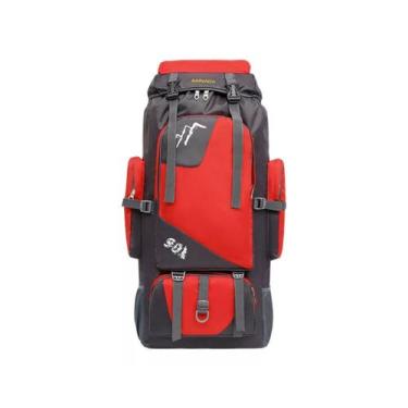 Imagem de Mochila de acampamento impermeável 90L de poliéster vermelho para unis