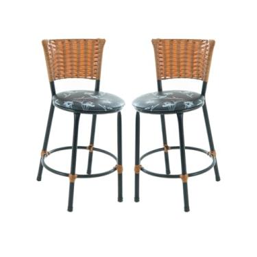 Imagem de Banqueta Baixa Fibra Sintetica Para Bar Balcão Area Gourmet (PRETO FLORIDO)