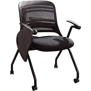 Imagem de Cadeira dobrável, cadeira dobrável, preta, confortável para escritório, com bloco de escrita, cadeira de conferência móvel com rodas, cadeiras dobráveis para treinamento de pessoal, com apoios de