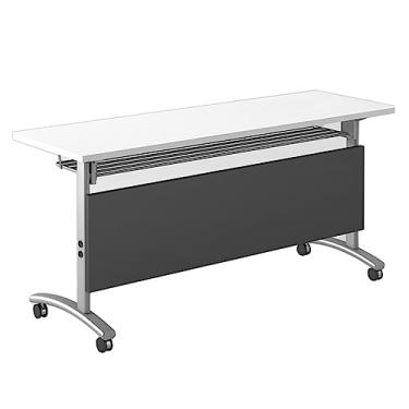 Imagem de Mesa de treinamento dobrável móvel, mesa de computador dobrável para escritório, rodas giratórias, bases de aço, topos laminados, modéstia integrada (cor: branco, tamanho: 120 * 60 * 75 cm) (branco
