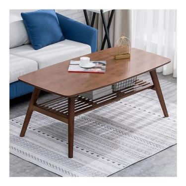 Imagem de Mesa de centro dobrável de camada dupla para sala de estar, mesa de TV, mesa de chá, mesa baixa para móveis de sala de estar sem montagem (cor: marrom, tamanho: 120 x 60 x 50 cm) (marrom 100 x 50 x 60