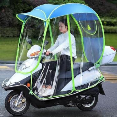 Imagem de Toldo transparente para carro elétrico totalmente fechado, capa de chuva para motocicleta, motor universal, scooter, capa de chuva para bicicleta de ciclismo, guarda-chuva impermeável (azul