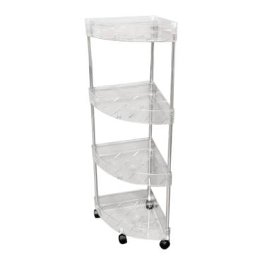 Imagem de predolo Suporte de canto para chuveiro, carrinho de pé, guarda-corpos elevados, prateleira de pé para banheiro, carrinho de armazenamento com rodinhas para, 4 Camadas
