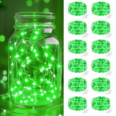 Imagem de btfarm Pacote com 12 luzes de fadas operadas a pilha, 20 cm, mini cordão de luzes LED à prova d'água, fio prateado para potes de pedreiro, mesa de centro de mesa, artesanato, quarto, decoração de