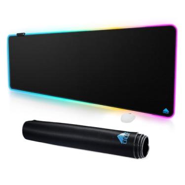 Imagem de Cacoy 1600 x 500 mm mouse pad para jogos RGB superdimensionado, tapete de mesa grande estendido almofada de mesa LED com 9 modos de iluminação, almofada de teclado à prova d'água com base de borracha
