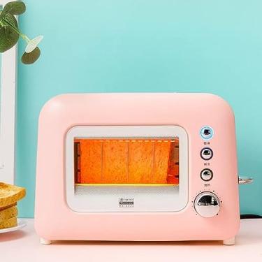 Imagem de Torradeira de aço inoxidável, com janela transparente - aquecimento frente e verso, forno de pão com ranhura dupla - inclui capa contra poeira