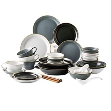 Imagem de Conjunto de utensílios de mesa de porcelana, conjunto de pratos estilo nórdico, minimalista, retrô, utensílios de mesa e prato
