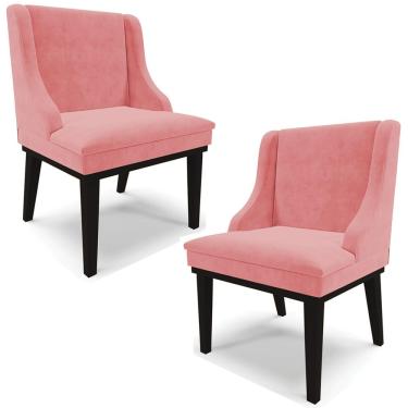Imagem de Kit 2 Cadeiras Decorativas Sala de Jantar Base Fixa de Madeira Firenze Suede Rosê/Preto G19 - Gran Belo