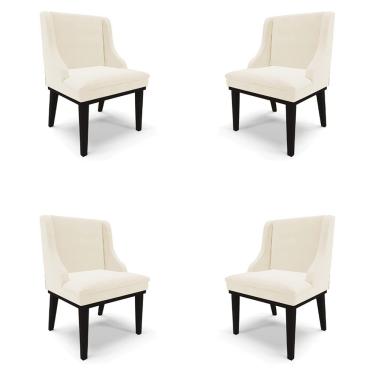 Imagem de Kit 4 Cadeiras Decorativas Sala de Jantar Base Fixa de Madeira Firenze Veludo Bege/Preto G19 - Gran Belo