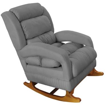 Imagem de Poltrona de Amamentação com Balanço Luna Suede Cinza Base de Madeira C05 - D'Rossi