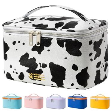 Imagem de Bolsa de maquiagem de viagem bolsas de cosméticos para mulheres meninas bolsa com zíper bolsa organizadora de higiene pessoal à prova d'água fofa (estampa de vaca)