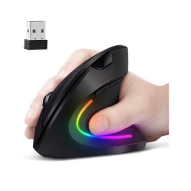 Imagem de Mouse Vertical Ergonômico Sem Fio Recarregável – Bluetooth e USB 2.4G, Silencioso, RGB, Compatível com PC e Notebook