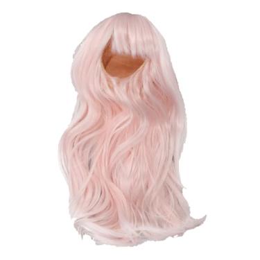 Imagem de Peruca de boneca de algodão longa encaracolada de alta temperatura de seda macia boneca peruca de cabelo para 35 39 cm circunferência da cabeça bonecas estilo versatilidade sensação confortável (rosa