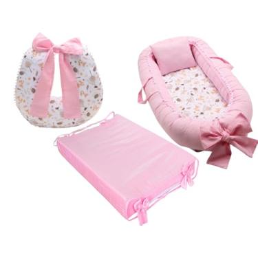 Imagem de Kit Ninho Redutor De Berço Menina + Almofada De Amamentação + Trocador liso Menina (Fox troc rosa)