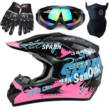 Imagem de SanQing Capacete De Motocross, Capacete Integral Para Adultos E Jovens, Capacete De Motocicleta Para Quadriciclo, Capacete De Mountain Bike Off-Road Downhill, Certificado Pelo Dot, Conjunto De 4 Peç