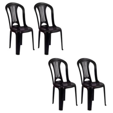 Imagem de Conjunto 4 Cadeiras Poltrona Bistro Preta Jardim Varanda Cor Única Polipropileno