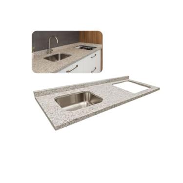 Imagem de Pia Cozinha 200cm Granito Arabesco C/Cuba Inox Parte Cooktop