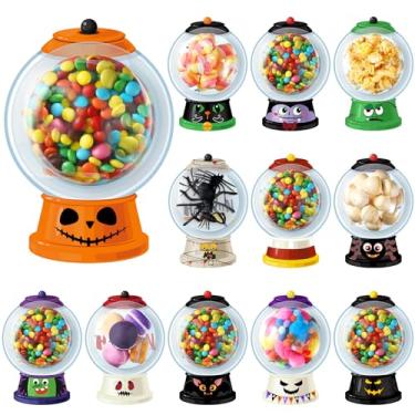 Imagem de Containlol Pacote com 48 cartões de Halloween com design de máquina de chiclete ou travessura, cartões de doces com adesivos redondos transparentes para escola, sala de aula, presentes de intercâmbio