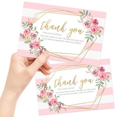 Imagem de 50 cartões grandes 4x6 Thank You For Your Order – Cartas postais em ouro falso e rosa para compras para pequenos negócios – para lojas online ou de varejo, inserções de pacotes e mais