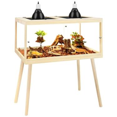 Imagem de Prolee Tanque de dragão barbudo com suporte de perna, tanque de lagarto de madeira, tanque de répteis com porta de telhado de malha de metal, tanque de cobra de painel de acrílico com design de trava