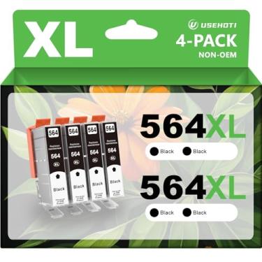 Imagem de USEHOTI Cartuchos de tinta preta compatíveis 564XL de alto rendimento para HP 564 tinta preta funciona com impressoras HP Photosmart 7520, 5510, 5520, 6510, B8550, C6340, 6350 (pacote com 4)