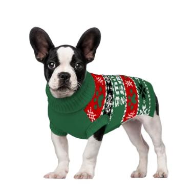 Imagem de Pawfun Suéter aconchegante com gola rolê para cães – Suéter de Natal para cães, malha macia e quente, para meninos e meninas, roupa de clima frio para filhotes pequenos, médios e grandes, pata verde M