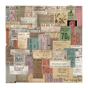 Imagem de 150 peças de adesivos de colagem retrô vintage - bilhetes antigos e anúncios adesivos de artesanato de papel envelhecido para scrapbooking, decoração de casa, diário, entusiastas retrô