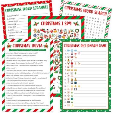 Imagem de Conjunto de cartas de jogos de festa de Natal com 130 peças de trivia de Natal Pictionary Word Search Scramble Christmas I Spy Games Fun Holiday Activity for Family Friend Group Winter Xmas Holiday