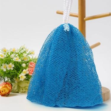 Imagem de Esponja de rede africana de nylon, rede de esponja esfoliante africana com nós, esponja de banho, esfoliante corporal, acessórios de chuveiro, azul