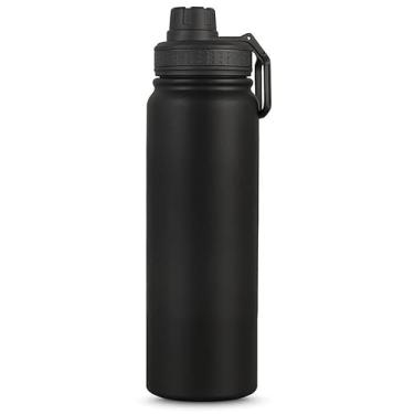 Imagem de Garrafa Térmica para Academia, Aço Inox, Preta, 800ml, com Alça de Transporte