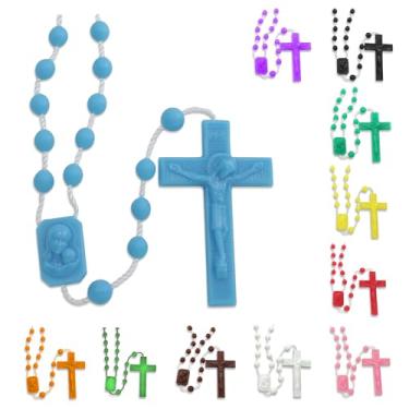 Imagem de Rosário de plástico a granel pacote com 25 rosários de plástico azul feitos na Itália - cada rosário embalado individualmente em um saco