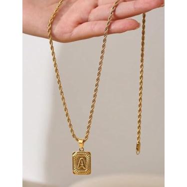 Imagem de Colar com pingente quadrado dourado com letra A, moderno, ajustável, de aço de titânio, hip hop, para homens e mulheres, presentes de aniversário