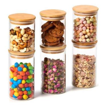 Imagem de 6 Pote De Vidro Hermético Com Tampa Em Bambu Multiuso 800ml - GLOBAL M