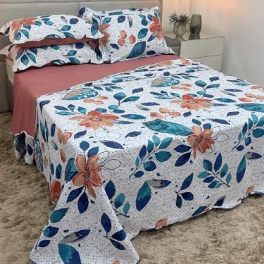 Imagem de Cobertor Casal Matelado Dupla Face Floral 3 Peças Cobre Leito Queen Percal Macio e Durável para Cama Box (Jardim Terracota,Casal (2,40m x 2,20m))