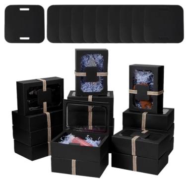 Imagem de PH PandaHall 12 conjuntos de caixa de presente preta caixas de doces de biscoito com janela caixa de papel caixas de embalagem dobráveis com corda de juta para festa de Natal, presente de presente