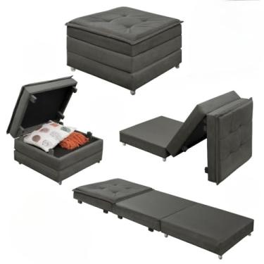 Imagem de Puff Baú Quadrado MDF Com Rodinhas Vira Cama Colchão Solteiro Confortável e Moderno (Cinza)