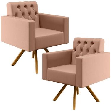 Imagem de Kit 02 Poltronas Giratórias Capitonê Linho Rosê