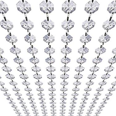 Imagem de Cordões de contas de cristal – Corrente com contas de diamante Octagon 14 mm transparente para decoração de peças centrais de árvore de manzanita para festas de casamento, dia dos namorados, lustres, 33 Feet