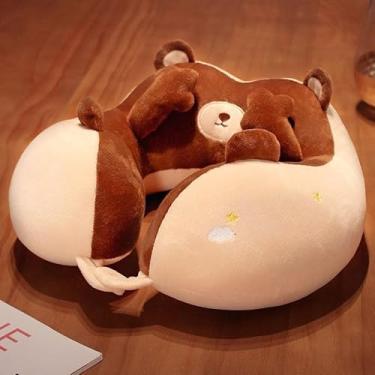 Imagem de Almofada De Pescoço Para Descanso Viagens Bichinhos Criança Infantil Adulto presente de aniversári (Marrom)