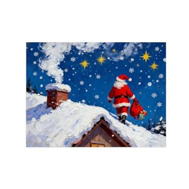 Imagem de Natal Quadro em tela-Homem telhado-Imagem moderna decoração casa-Pôster impressões para sala estar 60x80cm24x31in Sem Moldura