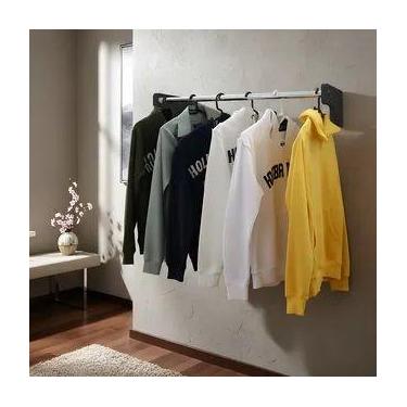 Imagem de Cabideiro De Parede 80 cm Arara Camiseiro Calceiro Preto Laca - Formal